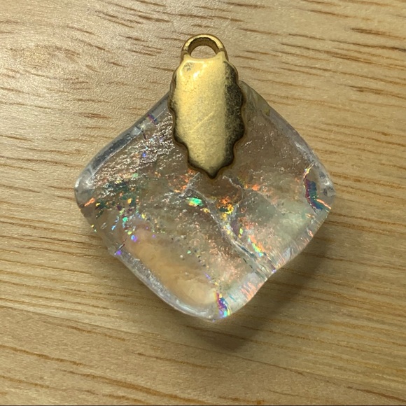 vintage art glass pendant Small Clear Diamond Shaped Home Studio Piece - Picture 4 of 5